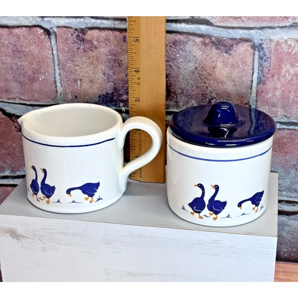 Vintage Rosenthal Netter Blue Geese Creamer Sugar Bowl Set W Lid Granny Core‎